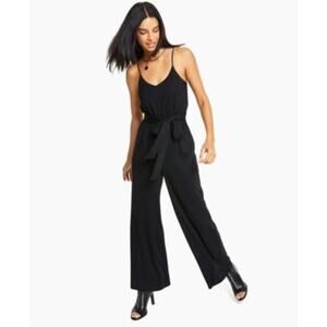 Bar III Black Spaghetti Strap Belted Jumpsuit - M